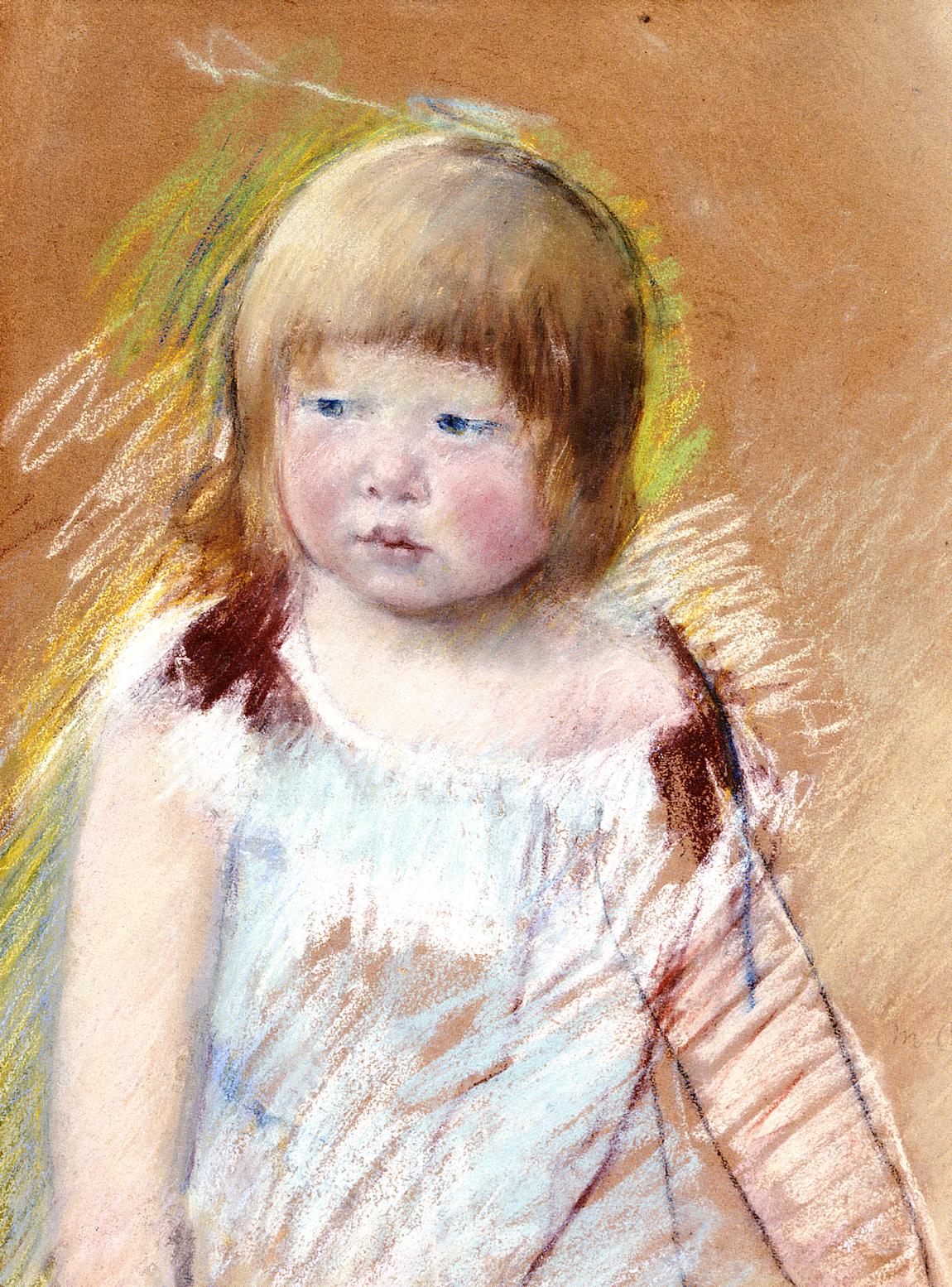 Child with Bangs in a Blue Dress - Mary Cassatt Painting on Canvas